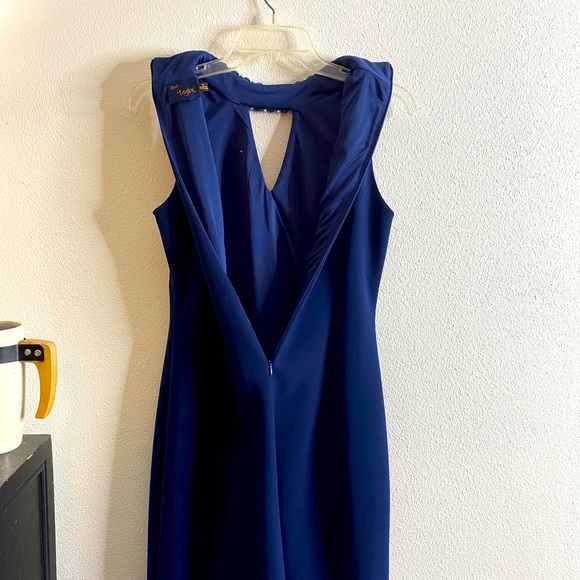 Navy Cocktail Dress with Jeweled Neck - Picture 6 of 14